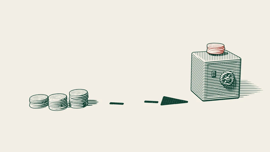 The first of several stacks of coins arriving as profit is placed straight into a safe.