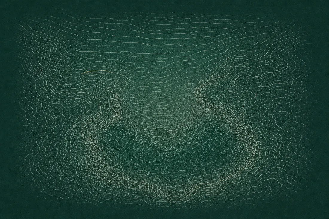 Survey plate: a sheltered hollow reached through a wide opening, contours running through unbroken